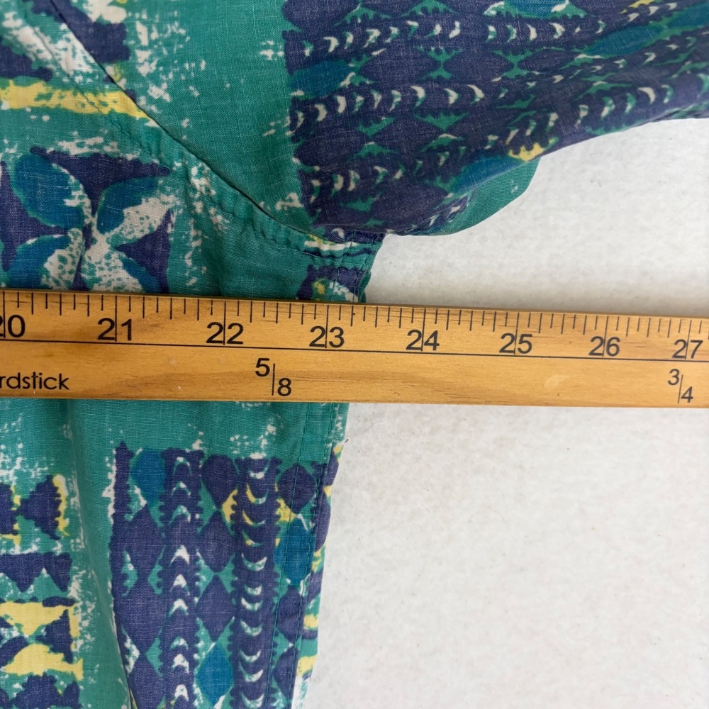 Reyn Spooner Alfred Shaheen Hawaiian Shirt M Teal Tapa Tribal Geometric Aloha - Picture 6 of 7
